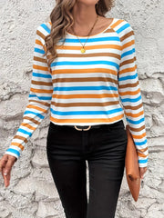Full Size Striped Long Sleeve Casual Top Plus Size OutfitFlow