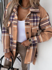 Button Up Long Sleeve Plaid Outerwear Trendsi