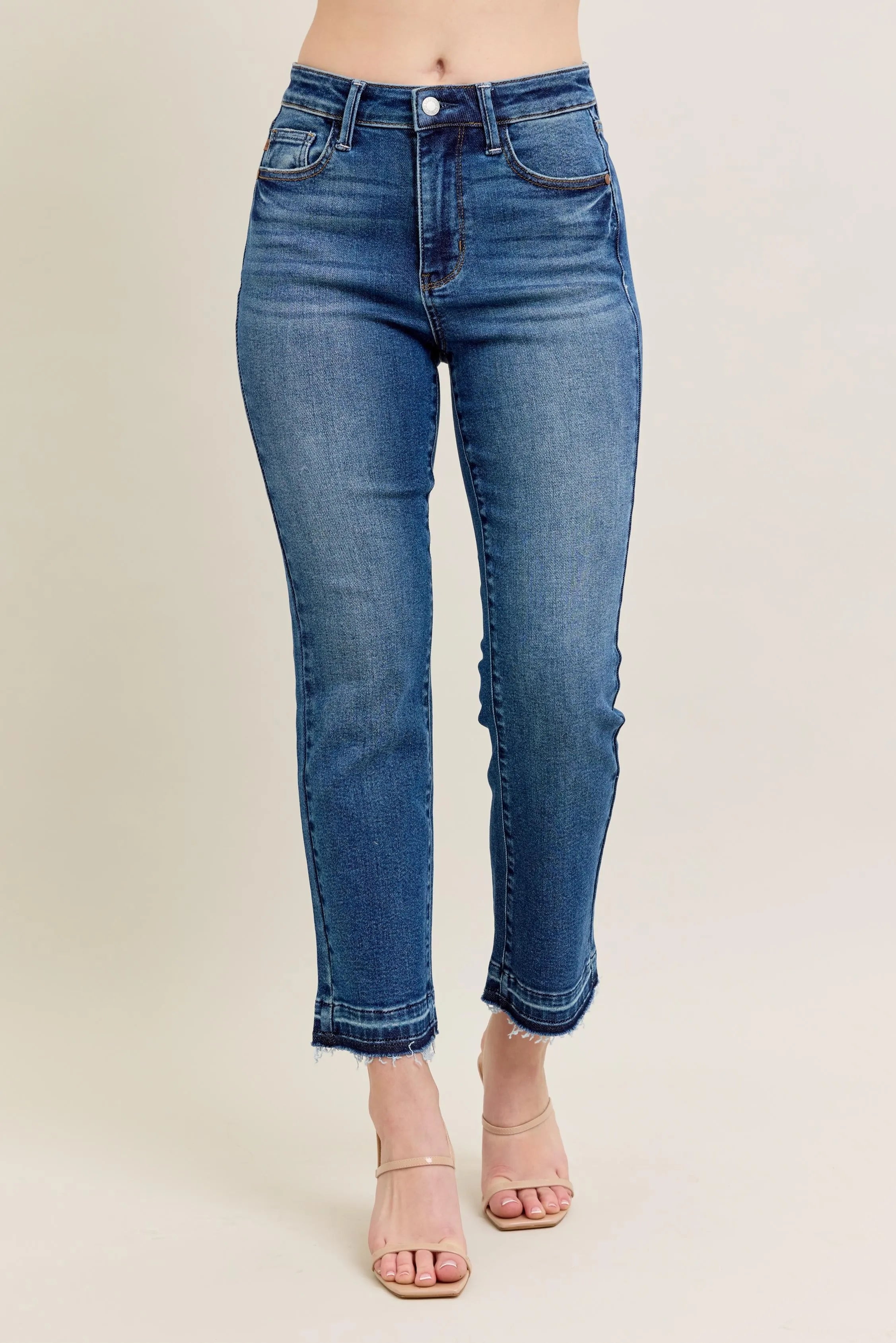 Judy Blue Full Size Hw Vintage Wash Release Hem Kick Flare Jeans Plus Size MD OutfitFlow