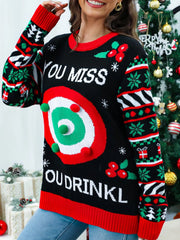 Christmas Ribbed Hem Long Sleeve Sweater OutfitFlow