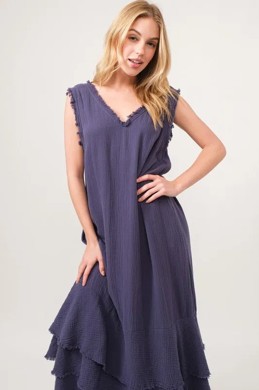 And The Why Washed Cotton Gauze Fringe Detail Tiered Dress OutfitFlow