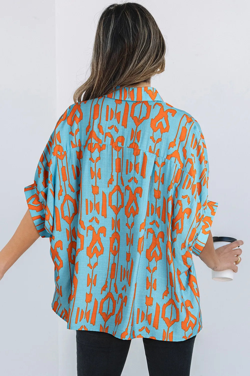Abstract Print Dolman Short Sleeve Western Loose Shirt OutfitFlow
