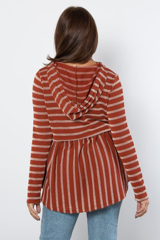 Outfit Flow - Be Stage Full Size Drawstring Striped Babydoll Hoodie