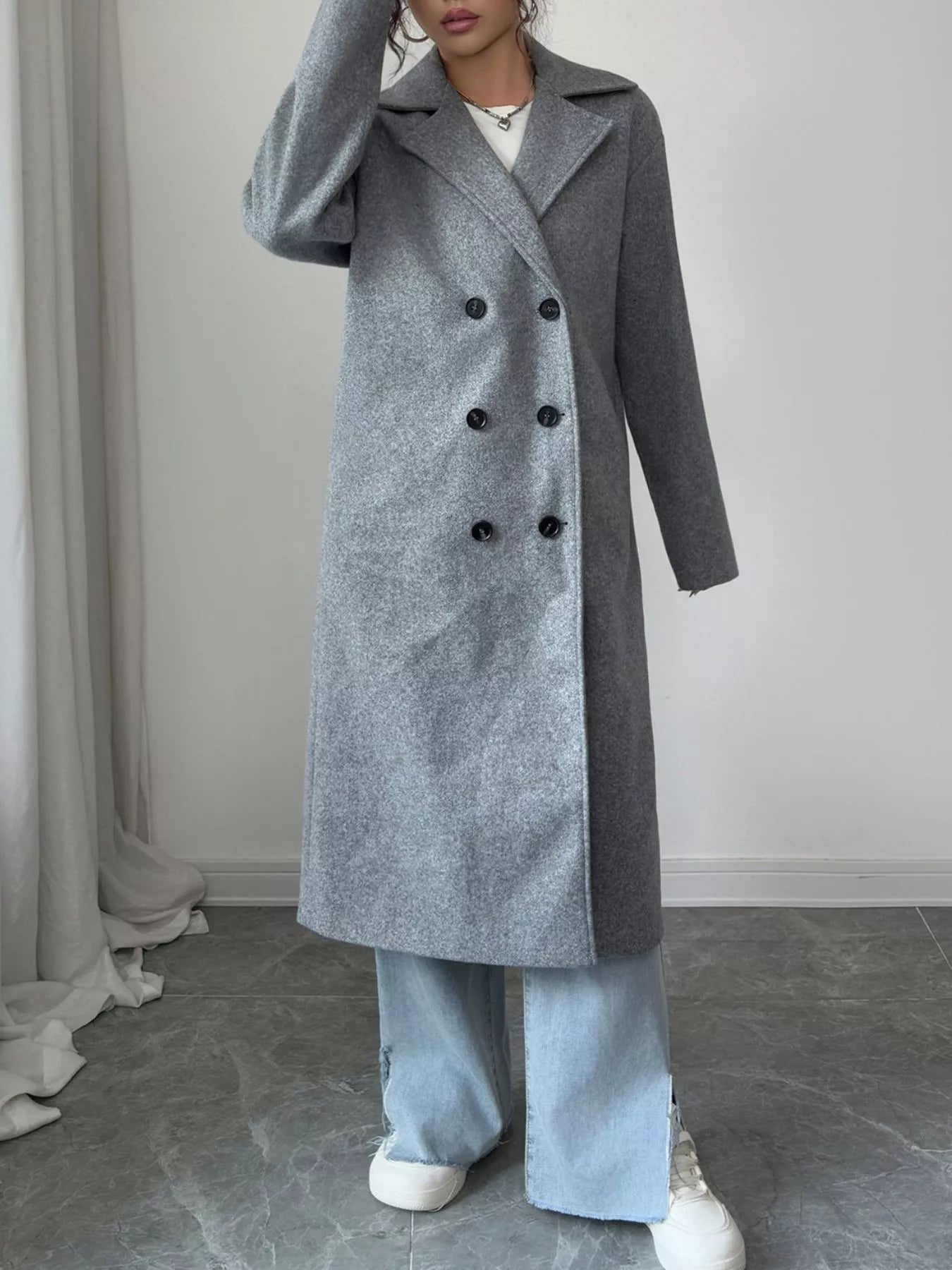 Double-Breasted Longline Coat Trendsi