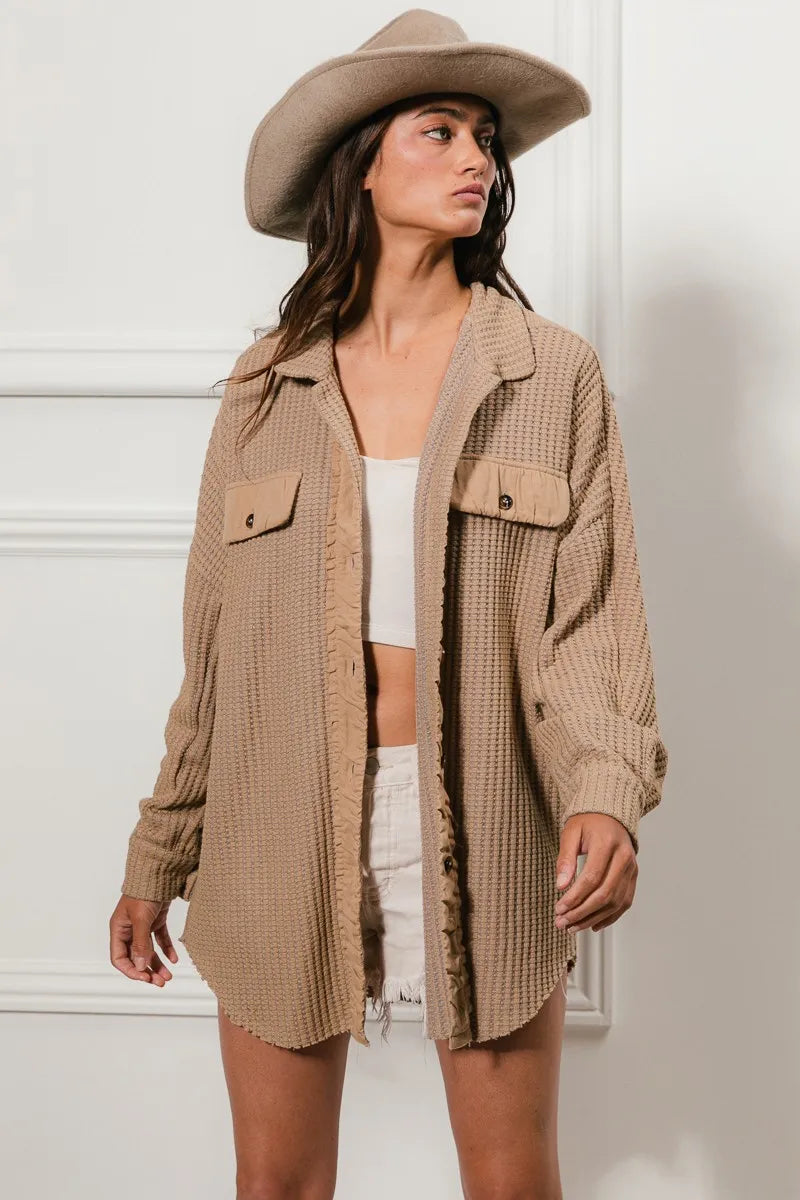 BiBi Heavy Waffle Oversized Shacket OutfitFlow