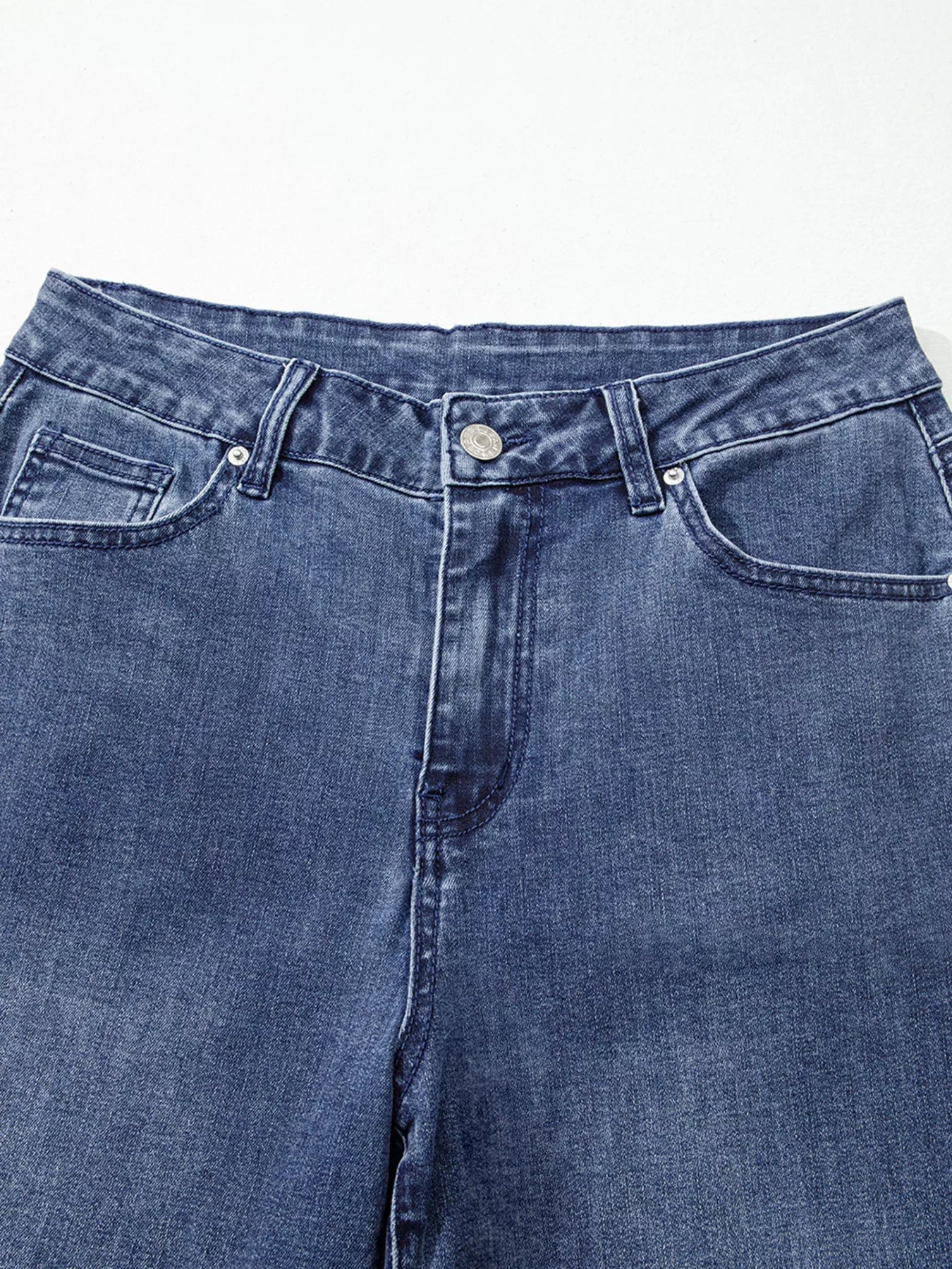 High Waist Button Zip Flare Leg Jeans OutfitFlow