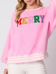 Rhinestone Merry Christmas Round Neck Sweatshirt OutfitFlow
