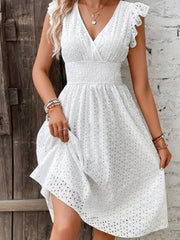 Eyelet Ruffled Cap Sleeve Mini Dress OutfitFlow