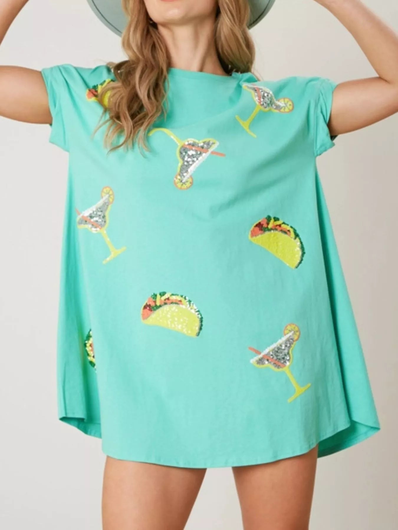 Sequin Short Sleeve Summer Tee Dress OutfitFlow