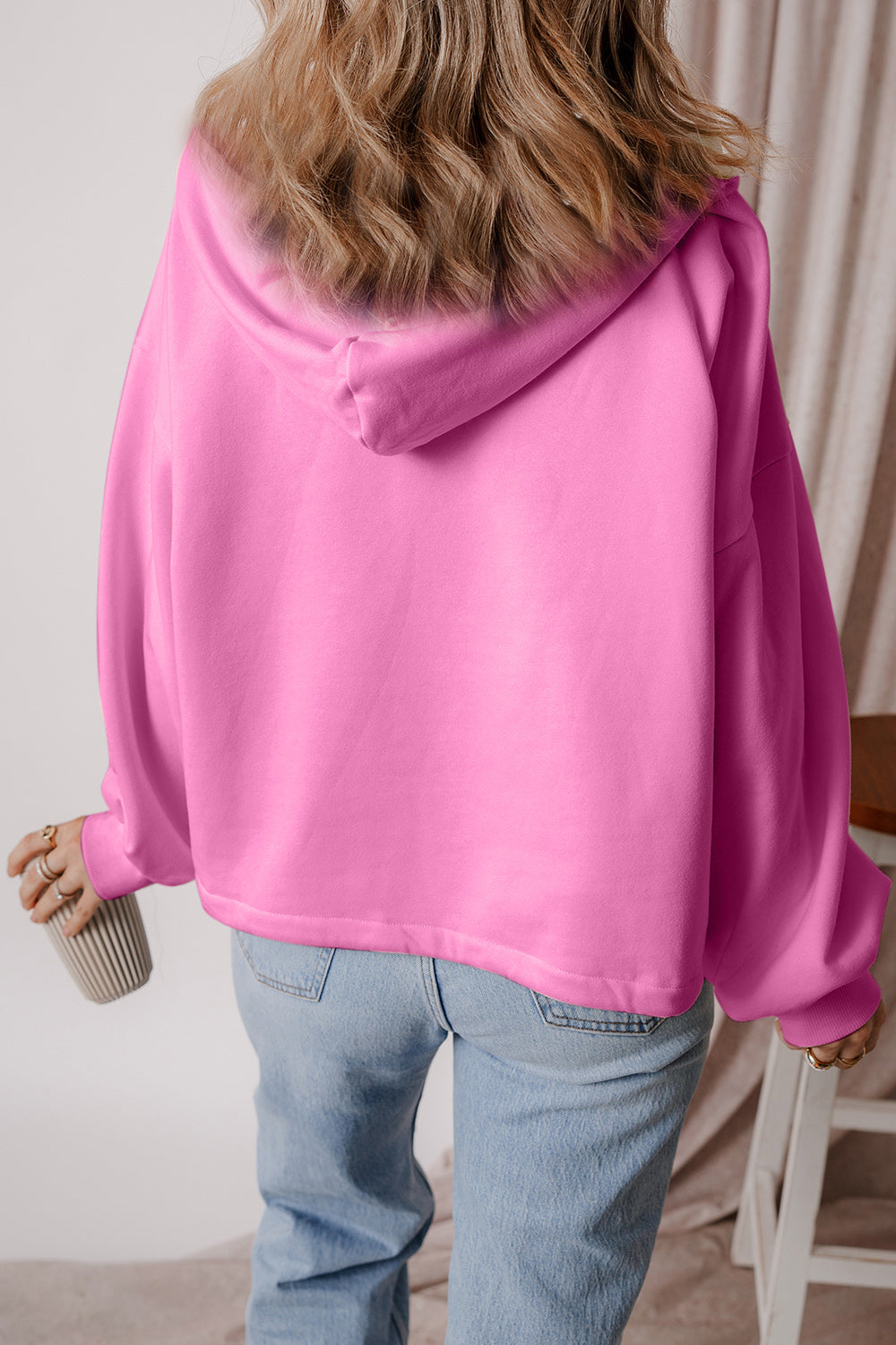 Pocketed Half Zip Dropped Shoulder Hoodie OutfitFlow