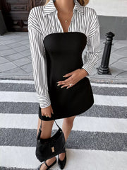 Striped Shirt Panel Bodycon Mini Dress OutfitFlow