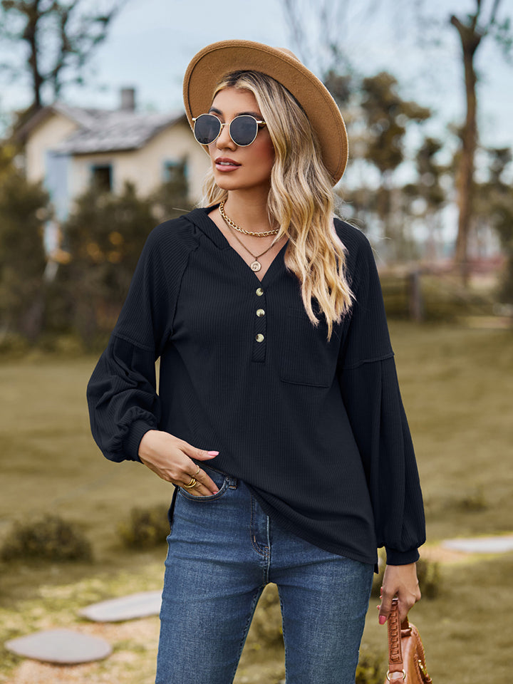 Outfit Flow - Dropped Shoulder Button-Down Hoodie