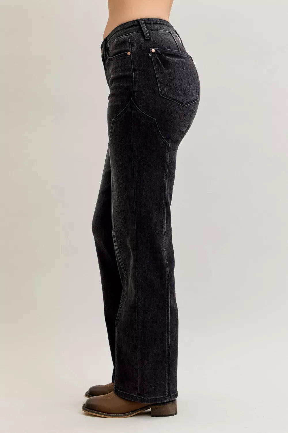 Judy Blue Mid Rise Straight Western Seam Detail Jeans Trendsi