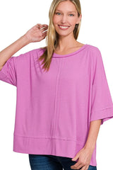 Zenana Ribbed Boat Neck 3/4 Sleeve Top OutfitFlow