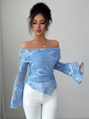 Floral Off-Shoulder Mesh Blouse OutfitFlow