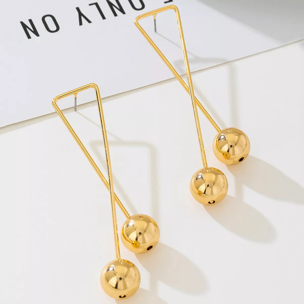 Modern Geometric Triangle Gold Ball Drop Earrings OutfitFlow