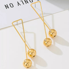 Modern Geometric Triangle Gold Ball Drop Earrings OutfitFlow