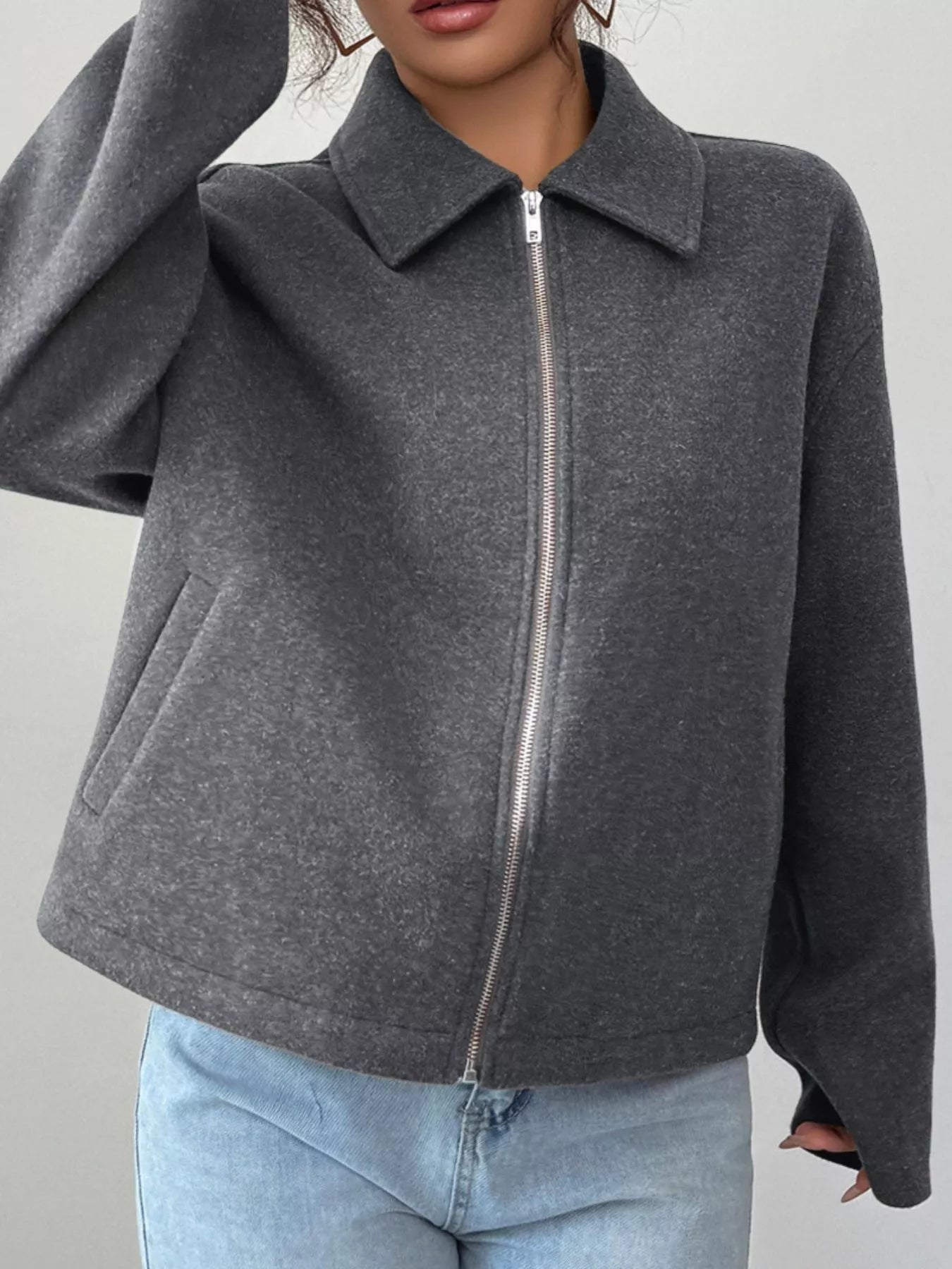 Casual Zip-Up Long Sleeve Jacket Trendsi