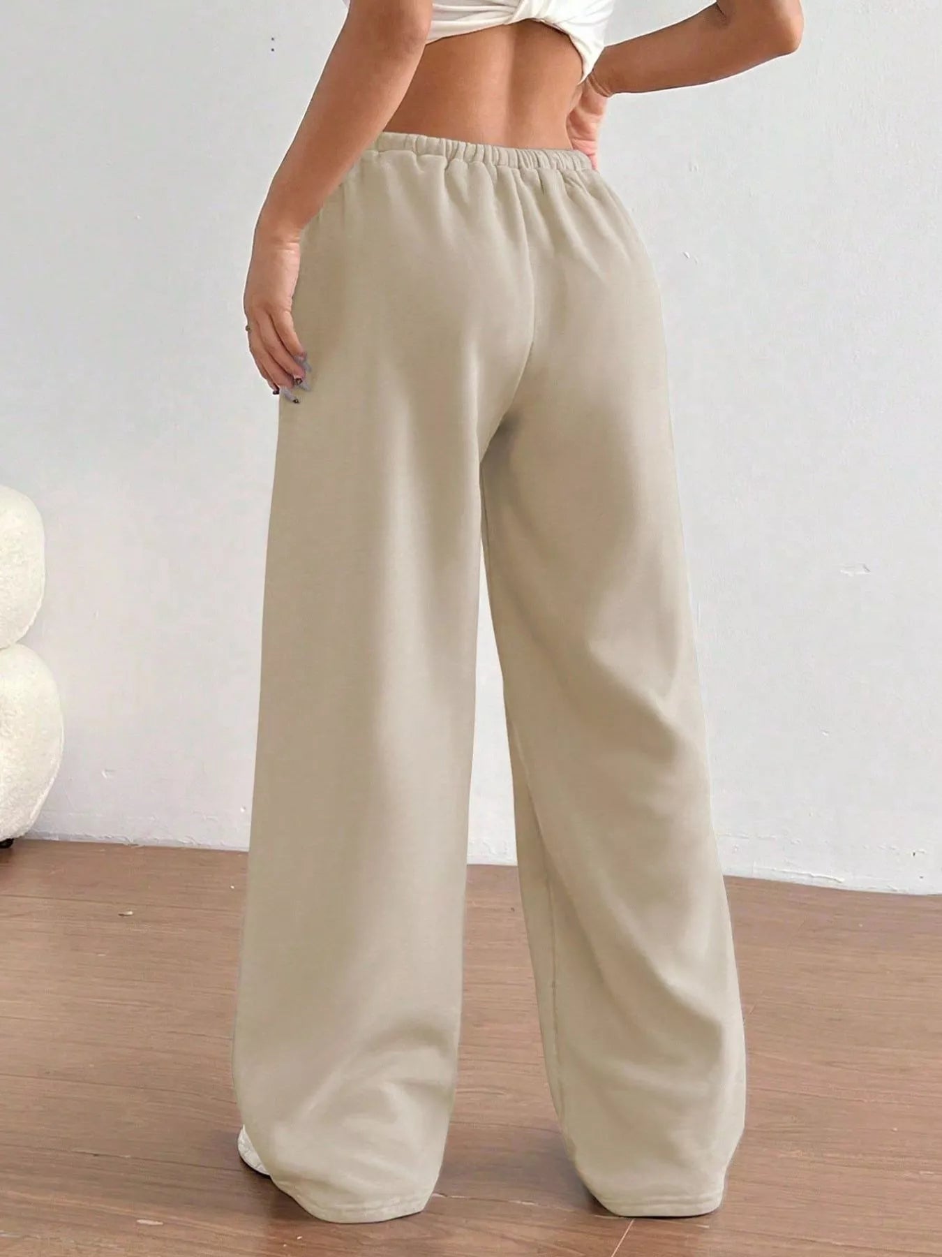Casual Drawstring High Waist Wide Leg Sweatpants OutfitFlow