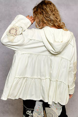 POL Embroidered Patch Hooded Jacket with Lace Detail OutfitFlow