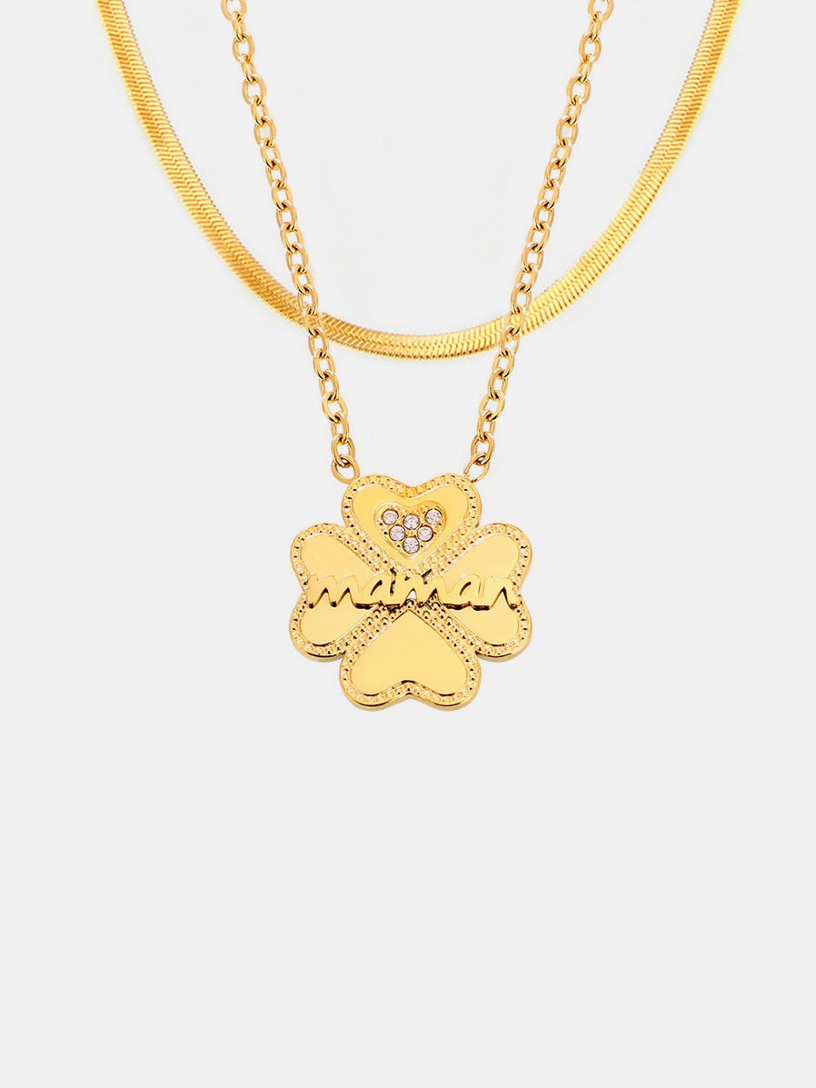 Outfit Flow - 2 Piece 18K Gold-Plated Inlaid Zircon Lucky Clover Necklace