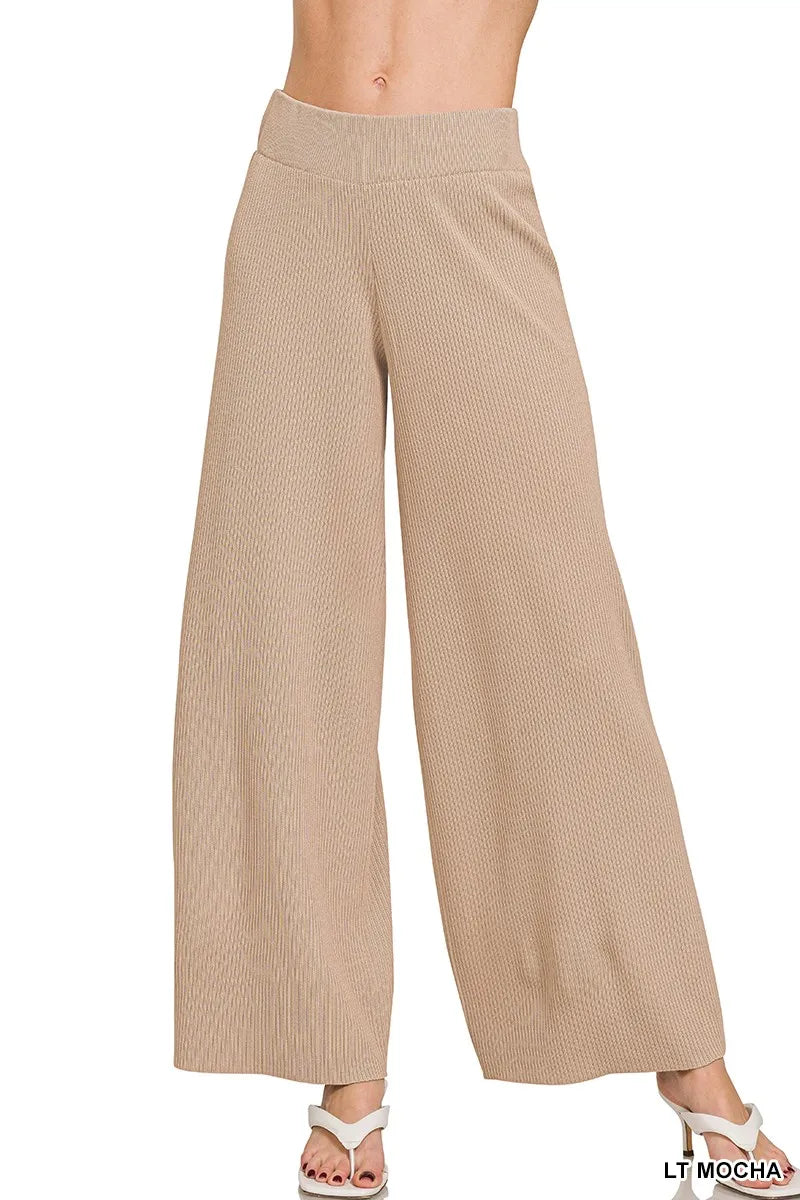Zenana Viscose Ribbed Sweater Pants LT MOCHA OutfitFlow