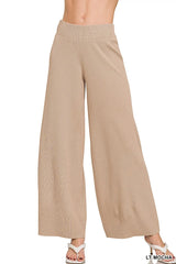 Zenana Viscose Ribbed Sweater Pants LT MOCHA OutfitFlow