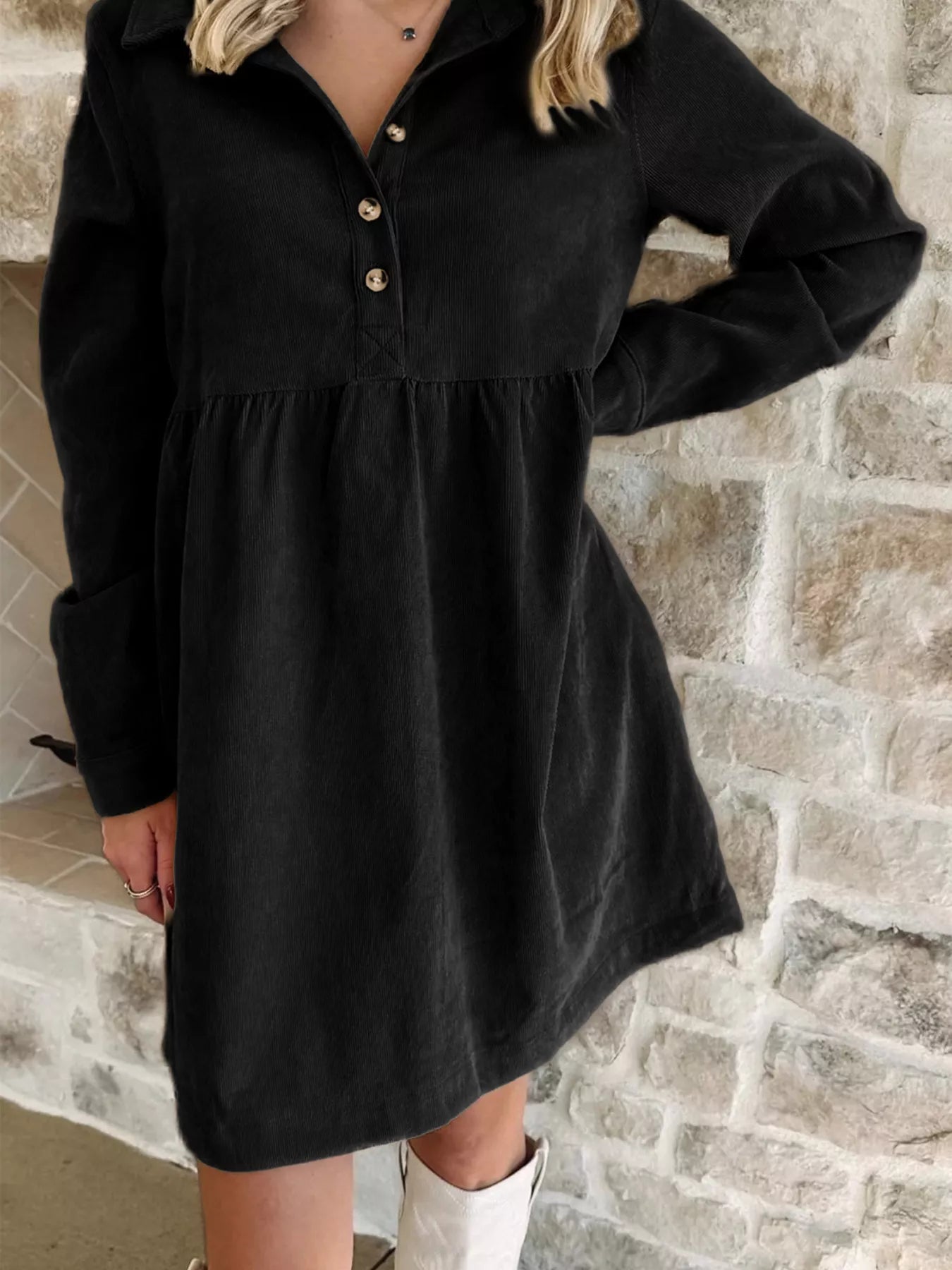 Casual Corduroy Button Detail Mini Dress Trendsi