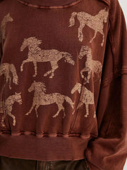 Print Round Neck Oversized Sweatshirt OutfitFlow