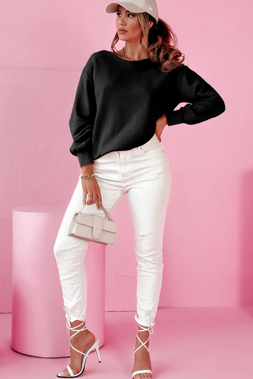 Outfit Flow - Bow Cutout Round Neck Long Sleeve Sweatshirt