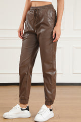 Outfit Flow - Drawstring PU Leather Pants