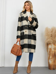 Plaid Double-Breasted Long Sleeve Coat Trendsi