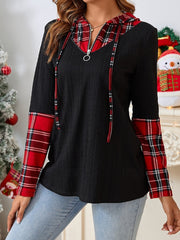 Outfit Flow - Plaid Quarter Zip Hooded T-Shirt