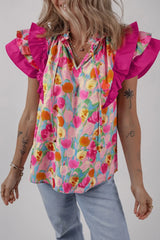 Floral Ruffle Layered Sleeve Blouse OutfitFlow