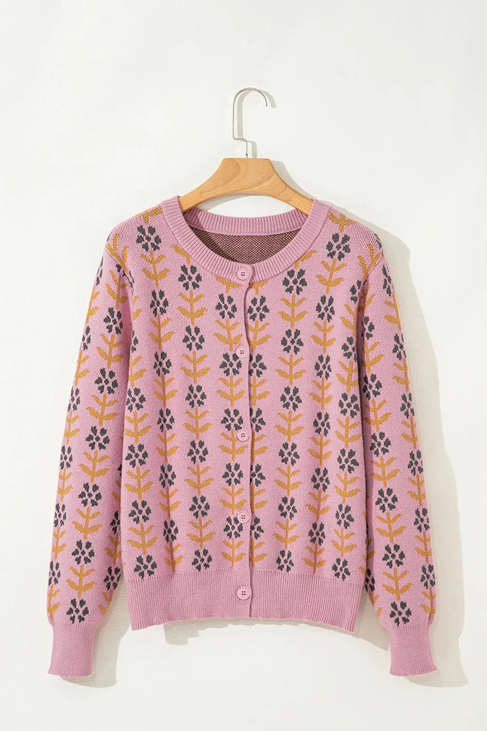 Floral Button-Up Knit Cardigan OutfitFlow