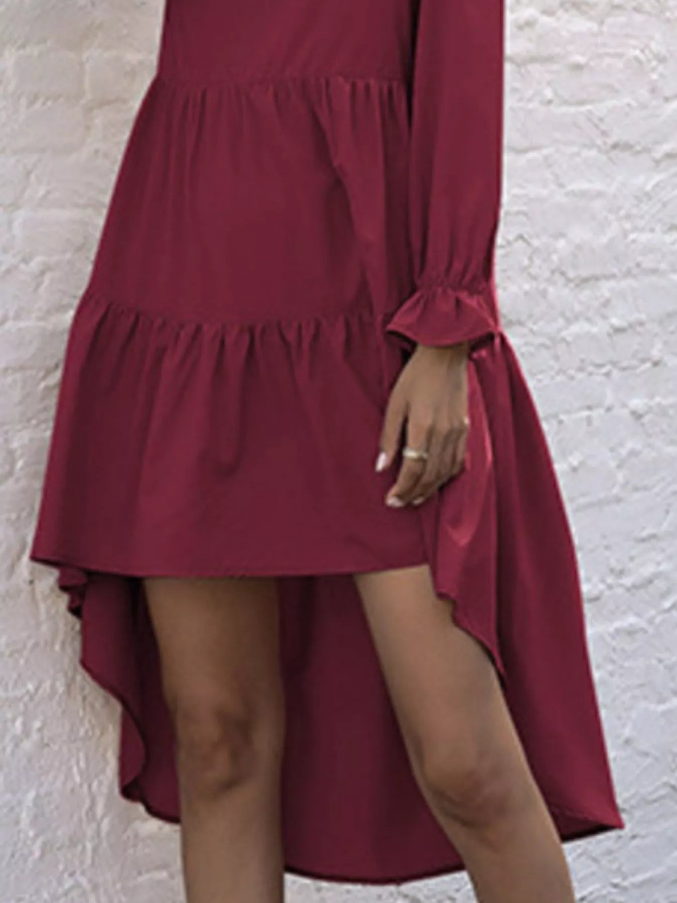 High-Low Flounce Sleeve Dress OutfitFlow
