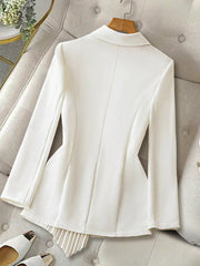 One Button Asymmetric Pleated Hem Blazer OutfitFlow