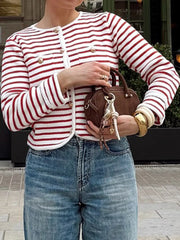 Striped Knit Button Up Cardigan OutfitFlow