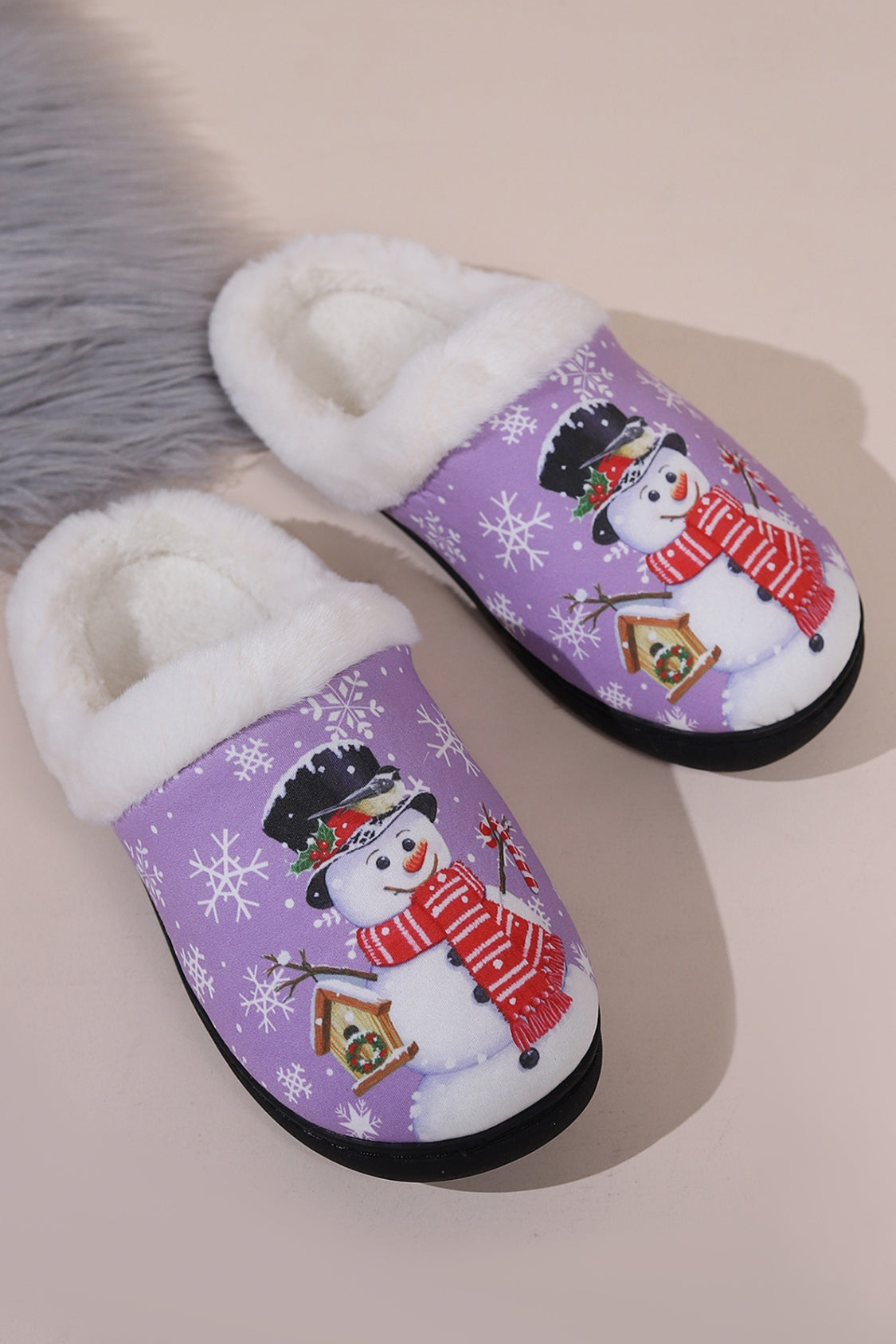 Outfit Flow - Snowman Round Toe Faux Fur Slippers