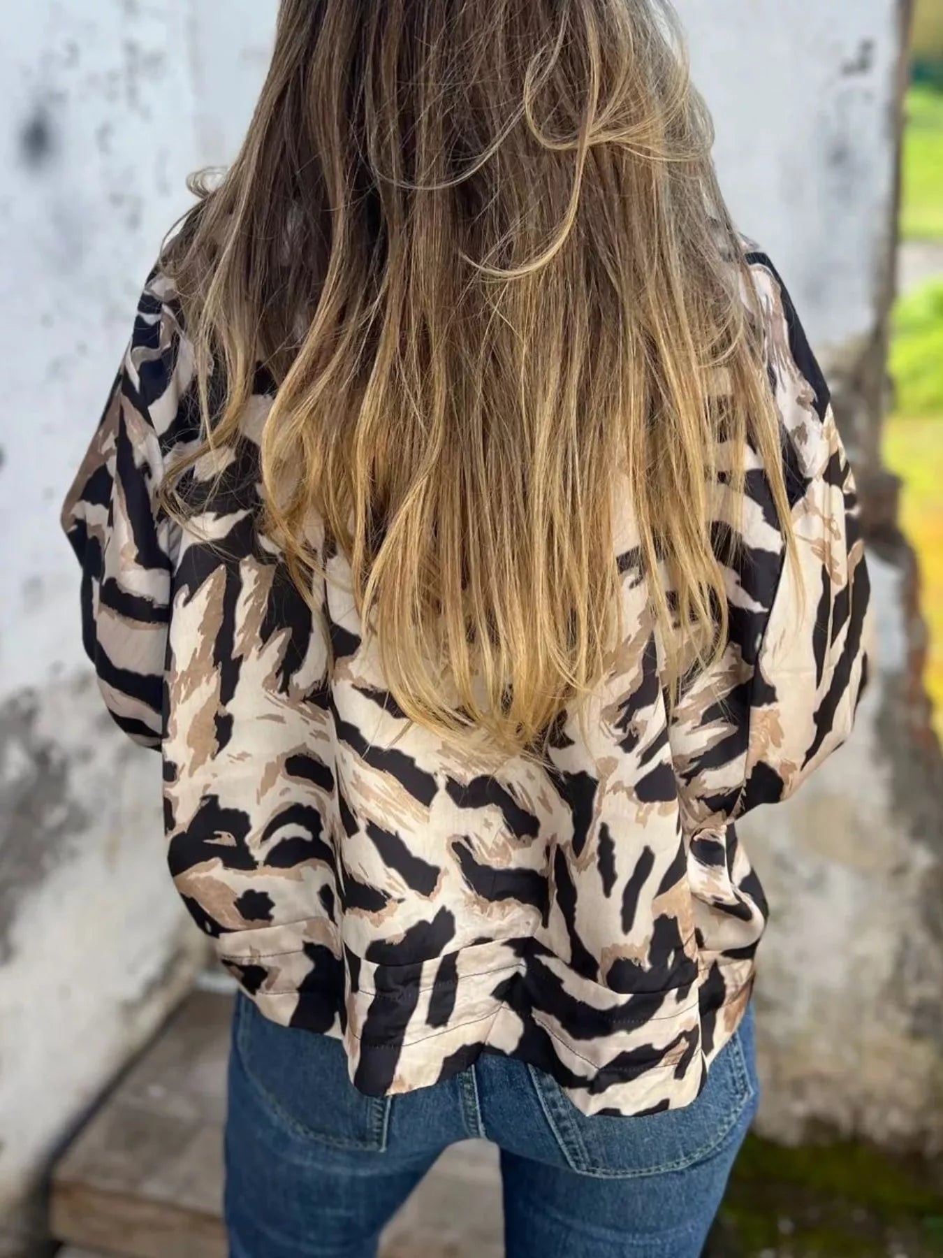 Full Size Zip Up Zebra Print Bomber Jacket Plus Size OutfitFlow