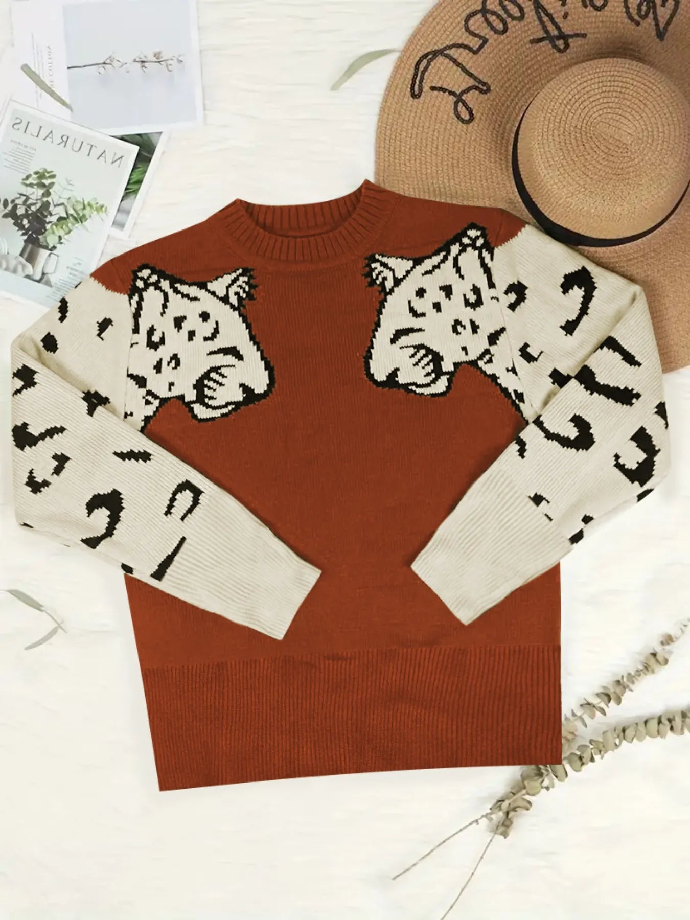Leopard Round Neck Sweater OutfitFlow