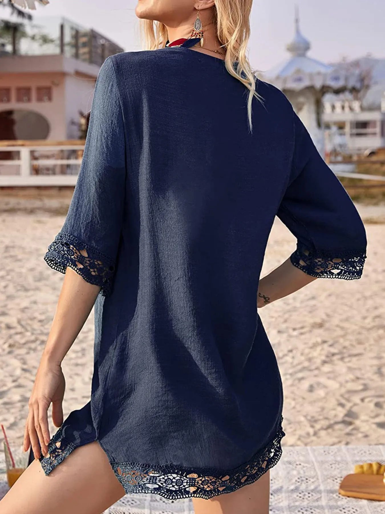 Lace Trim V-Neck Cover-Up OutfitFlow