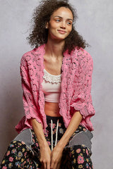 POL Floral Pattern Open Front Cardigan BUBBLEGUM PINK One Size Trendsi