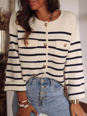 Striped Button-Front Cardigan Trendsi