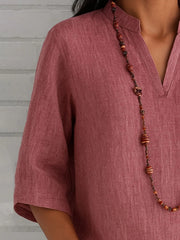 Full Size Notched Three-Quarter Sleeves Blouse Plus Size OutfitFlow