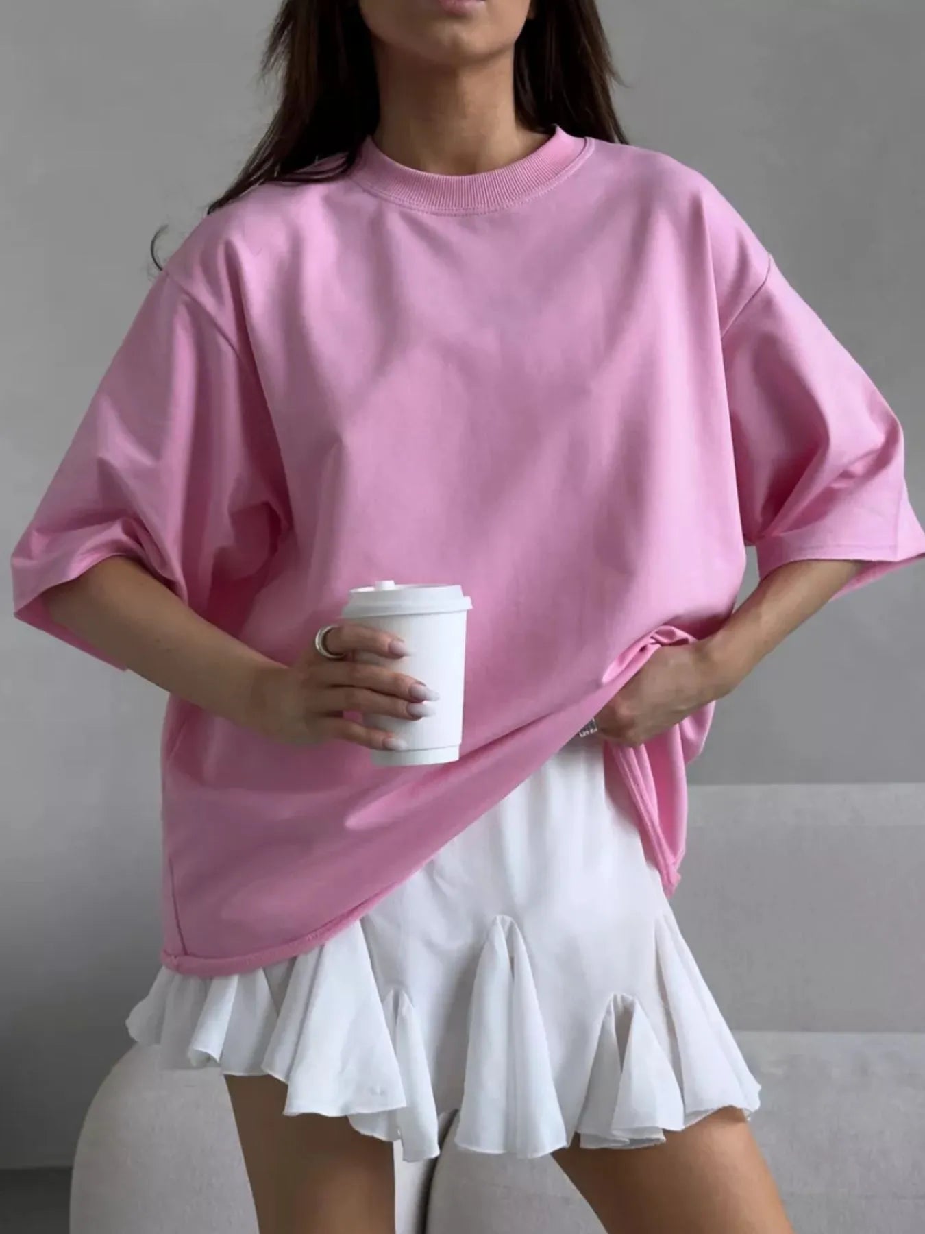 Round Neck Half Sleeve Oversized T-Shirt OutfitFlow