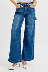 RISEN Full Size High Rise Wide Leg Patch Detailed Jeans Plus Size OutfitFlow
