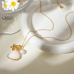 18K Gold-Plated Synthetic Pearl Shell Necklace OutfitFlow