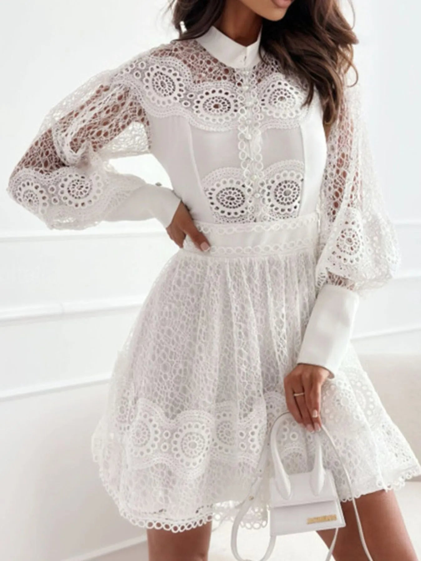 Lace Lantern Sleeve Mini Dress OutfitFlow