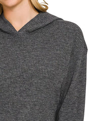 Zenana Ribbed Long Sleeve Hoodie OutfitFlow